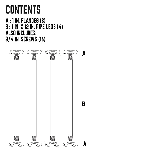 Pipe Decor 1 In. X 12 In. Round Flange Pipe Table Legs (4 Pack), Industrial Steel Grey Fittings And Authentic Steel Plumbing Pipe, Diy Coffee Table Leg Kit With Hardware #TOP6