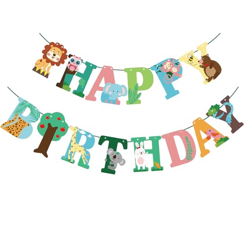 DazzJoy Happy Birthday Girlande Tiere - Dschungel Safari Deko, Kindergeburtstag, Junge, Waldtiere, Party Animals