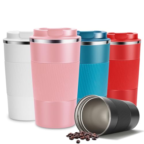 YINJAM Travel Mug Reusable Insulated Coffee Cups Vacuum Insulation Stainless Steel Thermal Bottle for Hot Cold Drinks (Pink, 510ml)