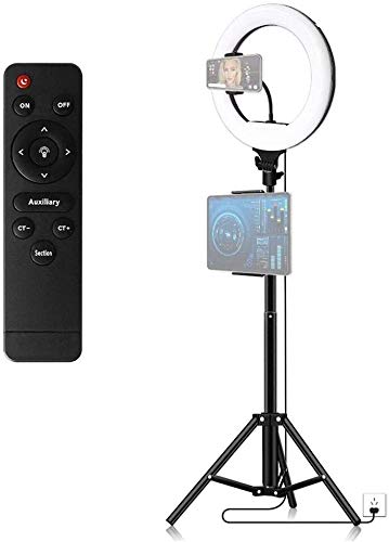 Flashes 32cm/12inch LED Ringlicht Fillin Lampe 3500K-5600K Dimmbar mit Fernbedienung + Metall Stativ Ständer Max Höhe 170cm + Einstellbare Smartphone