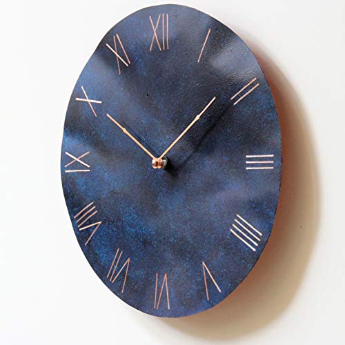 Inthetime 36-Inch Bent Copper Wall Clock Blue Round Large Silent Non-Ticking Unique Handmade - 7Th Wedding Anniversary Gift Idea Rustic Farmhouse Native American Southwest Home Kitchen Art Decor #TOP2