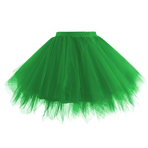 Hanpceirs Women 1950s Short Vintage Tulle Petticoat Skirt Ballet Bubble Tutu Green XL