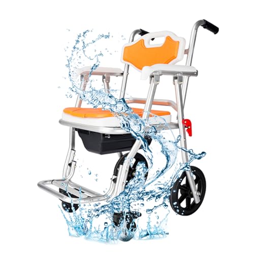 Sedia da Doccia Pieghevole Sedia a rotelle da Toilette per Doccia con 2 Ruote bloccabili, Sedia da Toilette per WC per Adulti in Lega di Alluminio per Bagno sul Comodino