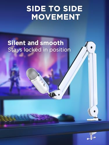 Image of InnoGear Mic Boom Arm Microphone Stand Cable Management for Blue Yeti FIFINE AM8 K669B HyperX QuadCast S SoloCast AT2020 and Other Microphone, White
