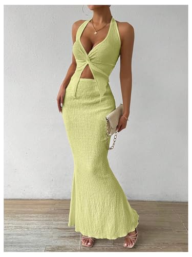 Image of SOLY HUX Women's Two Piece Outfits Twist Front Halter Cami Tops and Skirt Summer Set