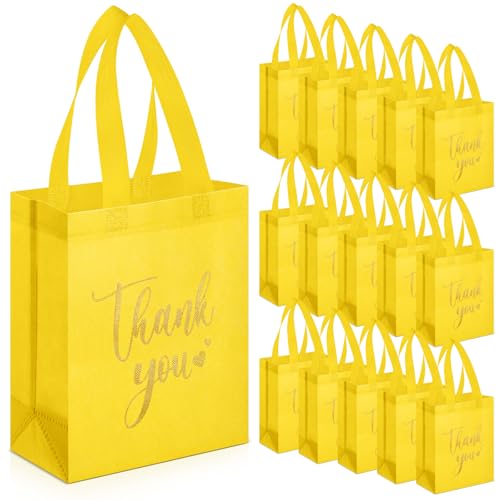 Sweetude 30 Thank You Non Woven Gift Bag, 10 x 8 x 4 Inch, Yellow