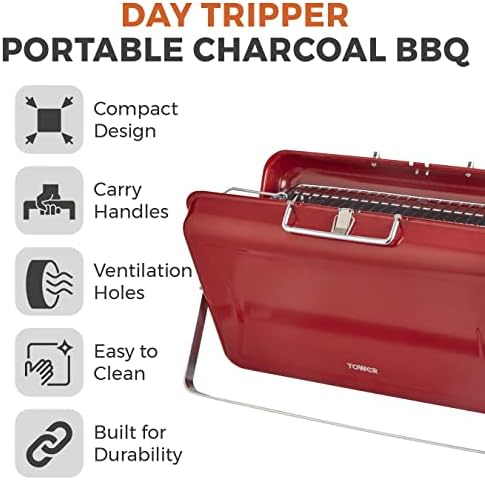 Tower Stealth T978516RED Portable Charcoal Briefcase BBQ with Carry Handle, Red