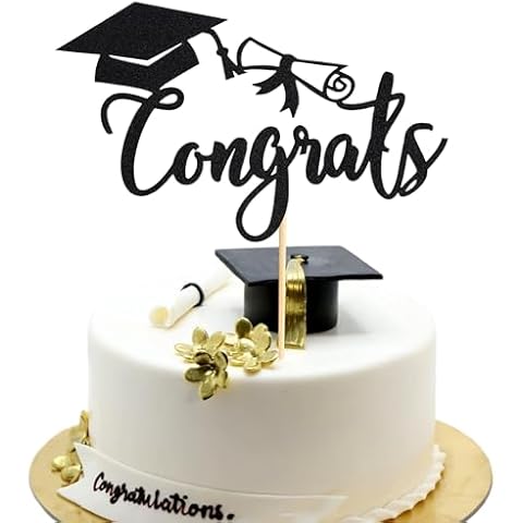 Arthsdite Black Glitter Congrats Cake Topper Cover