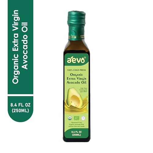 Image of AEVO Organic Extra Virgin Avocado Oil - Unrefined & Cold Pressed Cooking Oil for Frying, Grilling, Roasting & Baking with Monounsaturated Fats, Vitamin E & Omega-9-250ml Bottle