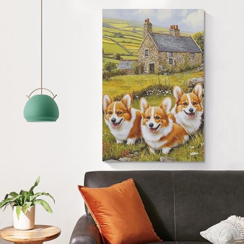 Toile Corgi joyeuse pour salle de bain | Déco murale 50 x 75 cm