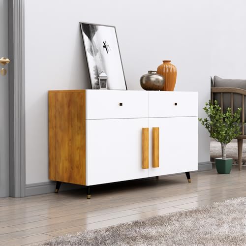 Image of Bniture Storage Cabinet Wooden for Living Room Sideboard with 2 Drawer and 2 Door | Storage Organizer Chest of Drawer Cabinet for Home Hallway Drawing Room Bedroom Kitchen | Giant Wood & Frosty White