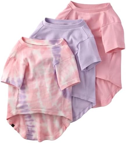 Pet Passion Toby II - The Perfect Tee, 3 Pack Short Sleeve Pet T-Shirt 100% Organic Cotton Tees Clothes for Small, Medium, Large Dogs​​, Pink Tie Dye, Small (10-25 lbs)