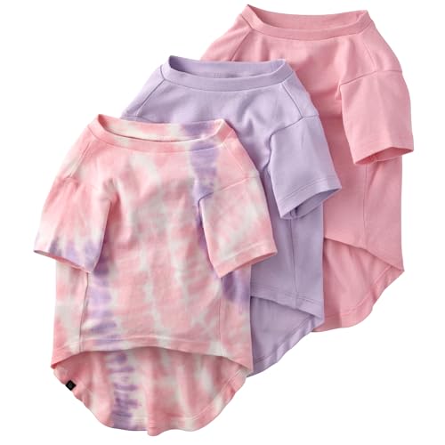 Pet Passion Toby II - The Perfect Tee, 3 Pack Short Sleeve Pet T-Shirt 100% Organic Cotton Tees Clothes for Small, Medium, Large Dogs​​, Pink Tie Dye, Small (10-25 lbs)