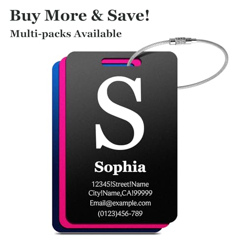 Personalized Luggage Tags for Suitcases - Metal Engraved Custom Name ID Tag for Kids Women - Initial Cute Travel Bag Backpack Cruise Ship Essentials Golf Baggage Accessories4