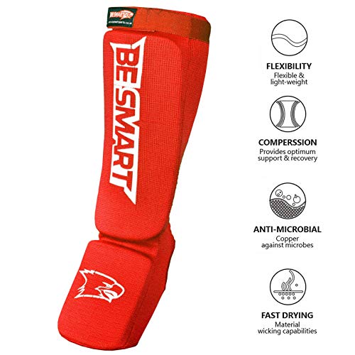 Kids Shin Instep Pads Mma Leg Foot Guards Muay Thai Kick Boxing Guard Protector (Red, Xxxs (3 To 8 Years)) #TOP1