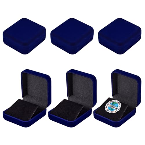 FINGERINSPIRE 6 pcs Blue Velvet Badge Display Box 30mm Lapel