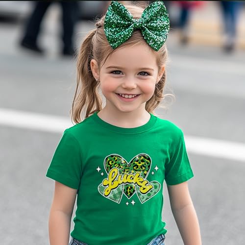 Image of Toddler Girl St Patrick's Day Shirts Cute Lucky Tshirts Cotton Short Sleeve Tees 2-10 Years