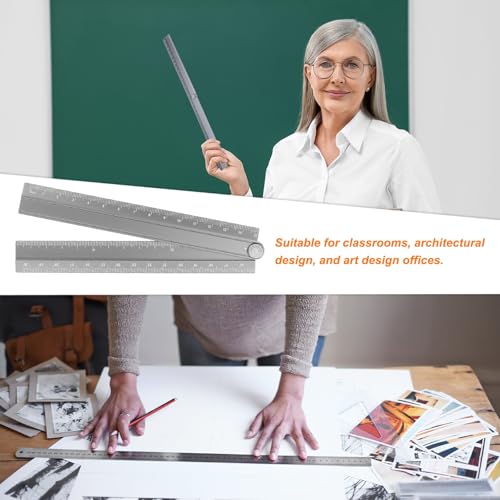 HARFINGTON Folding Straight Ruler 30cm Metric Aluminum Alloy Protractor Foldable Angle Ruler Geometric Measuring Tool with Angle Line for Architects Artists Office, Gray - Image 6