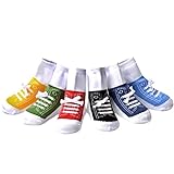 EPEIUS Unisex Baby Girls Boys Non-Slip Socks Like Shoes with Shoelace 12-36 Months (Set of 6),Black/Blue/Navy/Yellow/Red/Green