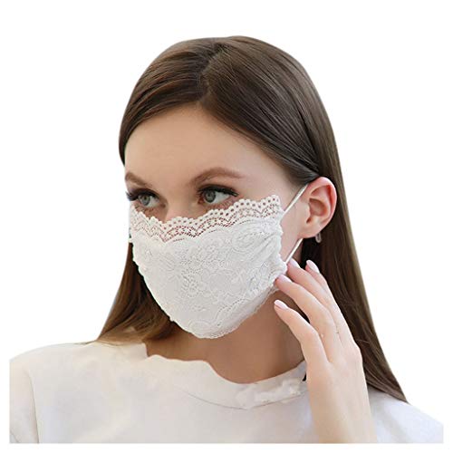 Preisvergleich Produktbild Loopardo Spitze Mundschutz Multifunktionstuch Atmungsaktiv Elegant Bandana Maske Waschbare Wiederverwendbar Stoffmaske Spitzenmaske Stickerei Blumen Mund-Nasenschutz Einfarbig Halstuch Schal