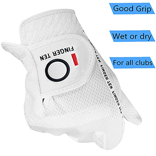 Amy Sport Mens Golf Gloves Pair Both Hands Left And Right Rain Grip Weathersof No Sweat All Weather Grips Soft Comfortable Breathable (White, X/Large) #TOP3
