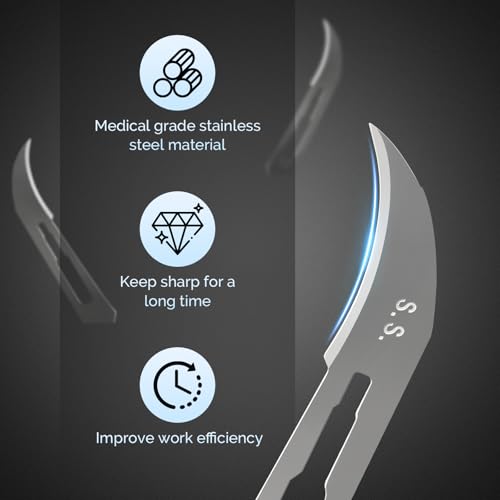 Image of JMU 100pcs Sterile Surgical Blades #12, Disposable Stainless Steel Scalpel Blades, Individually Foil Wrapped
