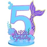 Mermaid Birthday Number Sign Centerpiece for Girls Wooden Mermaid Party Number Table Sign Decoration Supplies for Birthday Anniversary(Number 5)