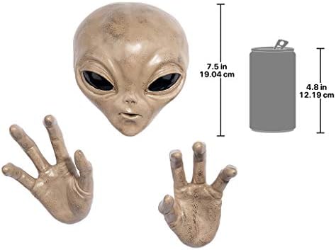 Design Toscano PD0434 Roswell The Alien Wall Sculpture Plaque, 33 cm, Set of Head and Two Hands, Polyresin, Full Colour