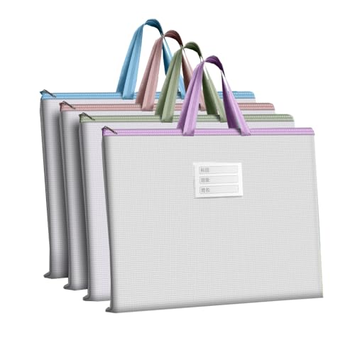 4 Packs A3 Art Portfolio Bag Waterproof Portfolios Organizer for Artworks Transparent EVA Poster Carrying Storage Bag Handle Folder Portfolio Case Zipper Artist Drawing Board Bag Art Folder Carry Case
