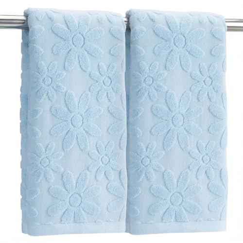 Culudea Jacquard Hand Towels, 2 Pack, Cotton, for Bathroom, Floral Flower