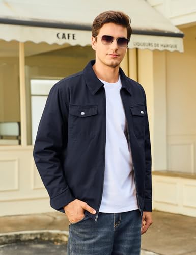 Cotrasen Men's Winter Quilted Casual Cotton Jacket Corduroy Collar Cargo Jackets with Multi Pockets2