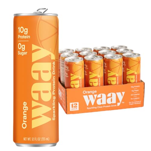 Image of WAAY Sparkling Protein Drink, Orange, 12 fl oz Can, 10g Protein, 0g Sugar, 45 Calories (12 Pack)