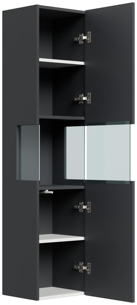 Magnolia Home Badmöbel Set Taifun 4tlg. 100 cm mit LED Spiegel, 3er Boxen & Hochschrank Farbe Grafit