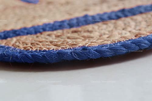 Chouhan International Area Rug Natural Jute Hand Braided Rug Light Blue Scalloped Runner #TOP4