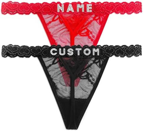 2-Pack Custom Thong With Name for Women, Personalized Underwear with Rhinestone Letter