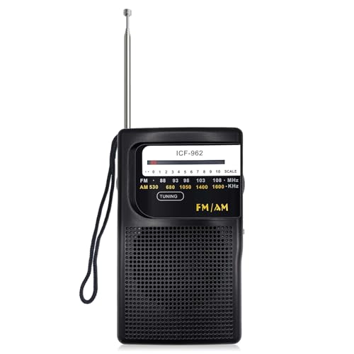 Radio a Pilas portatil pequeña con sintonización analógica de Auriculares, Radio de Bolsillo de Transistor con Correa de Mano, Sencilla y fácil de Usar, usada para Correr/Caminar/Viajar (Negro)