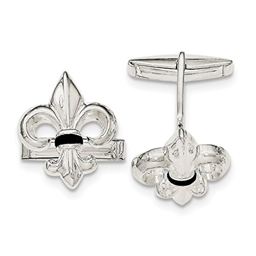 925 Sterling Silver Fleur De Lis Flower Black Onyx Cuff Links Mens Cufflinks Link Collar Stay Fine Jewelry For Dad Mens Gifts For Him #TOP6