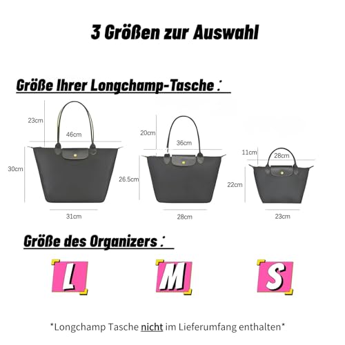 Charinor Premium Taschen Organizer für Longchamp, Taschenorganizer L aus Filz(BeigeL)