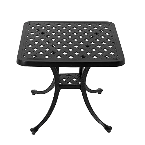 Elm Plus Epl1004 Outdoor 21" Square Cast Aluminum Patio Side Table, Black Finished #TOP8