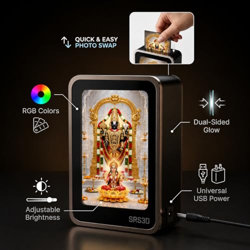 Image of Tirupati Balaj Car Dashboard Dual Side Frame | Personalized |Home | Desk | Office | Small Glow Frame 4x3x1.5 INCH | Multi Color Light | Inside & Outside Visible |