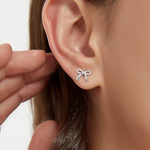 Tiny Bow Earrings for Women S925 Sterling Silver Bow Earring Stud Minimalist Small Ribbon Bowknot Earrings Coquette Party Statement Stylish Jewelry Gifts3