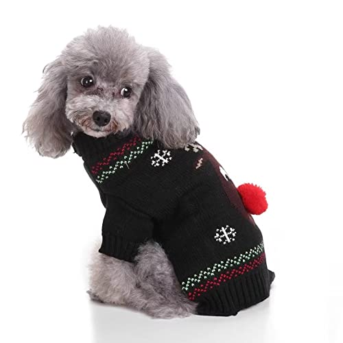 Cute Black Christmas Reindeer Sweater For Small Dogs Cats Winter Warm Sweater School Style Shirt Outfits Clothes S #TOP2