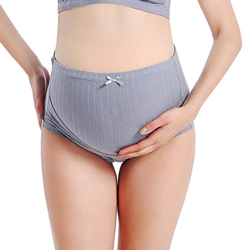 rismart Algodón Mujer Enfermería Sujetadores y Bragas Materno Posparto Amamantamiento Ropa Interior Conjunto(Gris f,L)