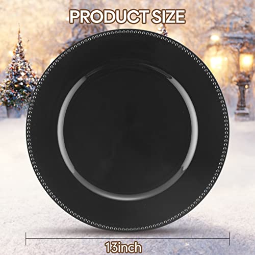 Gerrii 12 Pcs Metallic Bead Charger Plates 13 Inch Plastic Round Charger Plates Bulk Wedding Beaded Chargers For Dinner Plates, Table Party Event Decoration (Black) #TOP1