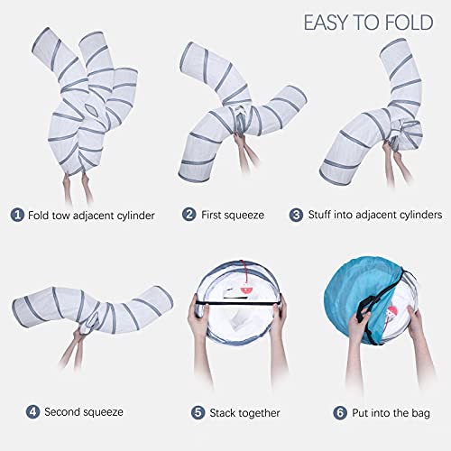 Image of EGETOTA Cat Tunnel for Indoor Cats Large, with Play Ball S-Shape 5 Way Collapsible Interactive Peek Hole Pet Tube Toys, Puppy, Kitty, Kitten, Rabbit (White & Grey)