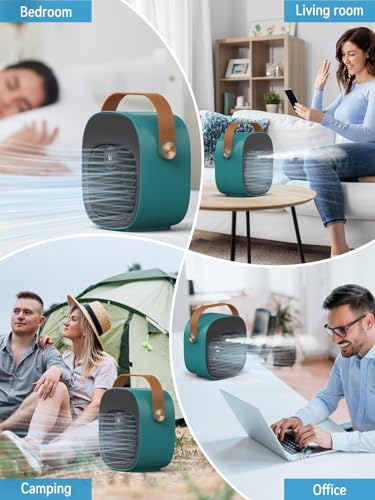 Tragbare Klimaanlage, 5200 mAh, wiederaufladbar, Mini- Klimaanlage mit 3 Geschwindigkeitsstufen, 5- 10 Stunden Laufzeit, leiser Schreibtisch- Kühlventilator, persönlicher Luftkühler für Zuhause-7