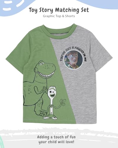 Image of Disney Pixar Toy Story Outfit Boys' 2-Piece Lenticular Patch T Shirt & Short Set Toy Story Clothes for Boy (Green, 3T)