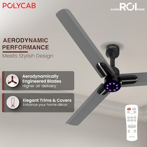 Image of Polycab Wizzy Neo LED 1200mm BLDC Ceiling Fan with remote |BEE 5 Star Rated, Higher Air Delivery|LED Indicator,Sleep and Breeze Mode |3 Years Warranty【Classic Grey Chrome】