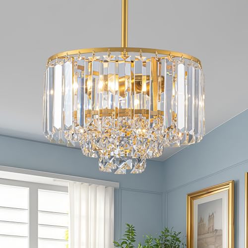 2025 New Gold Crystal Chandeliers for Dining Room, 4-Tier