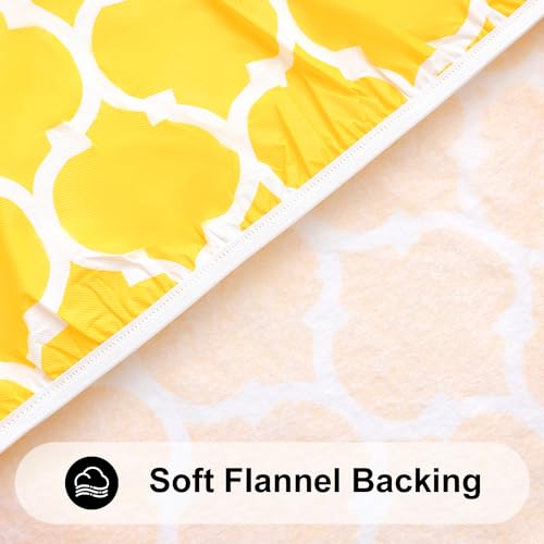 Smiry Round Picnic Tablecloth, Waterproof Elastic Fitted Table Covers for 57" - 68" Tables, Wipeable Flannel Backed Vinyl Tablecloths for Camping, Indoor, Outdoor, Yellow & White by Smiry - Used condition - Image 6